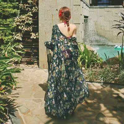 Feminine Print backless bathing suit with high waist spa