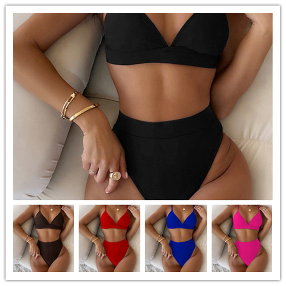 Bikini Triangle Multicolor Split Swimsuit Feminine Halter